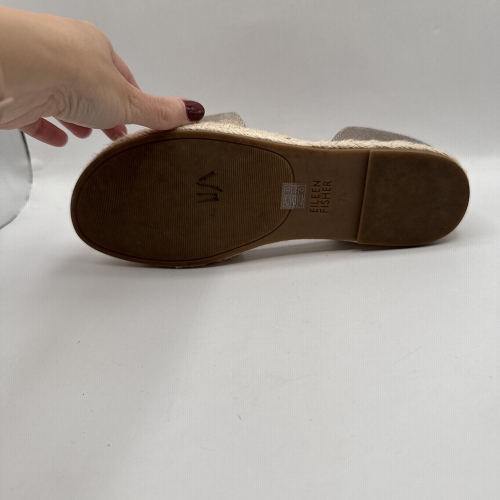 Eileen Fisher Lee Gold Leather d'Orsay Espadrille Flat Slip On Sandal Shoes 7.5 - Picture 12 of 13